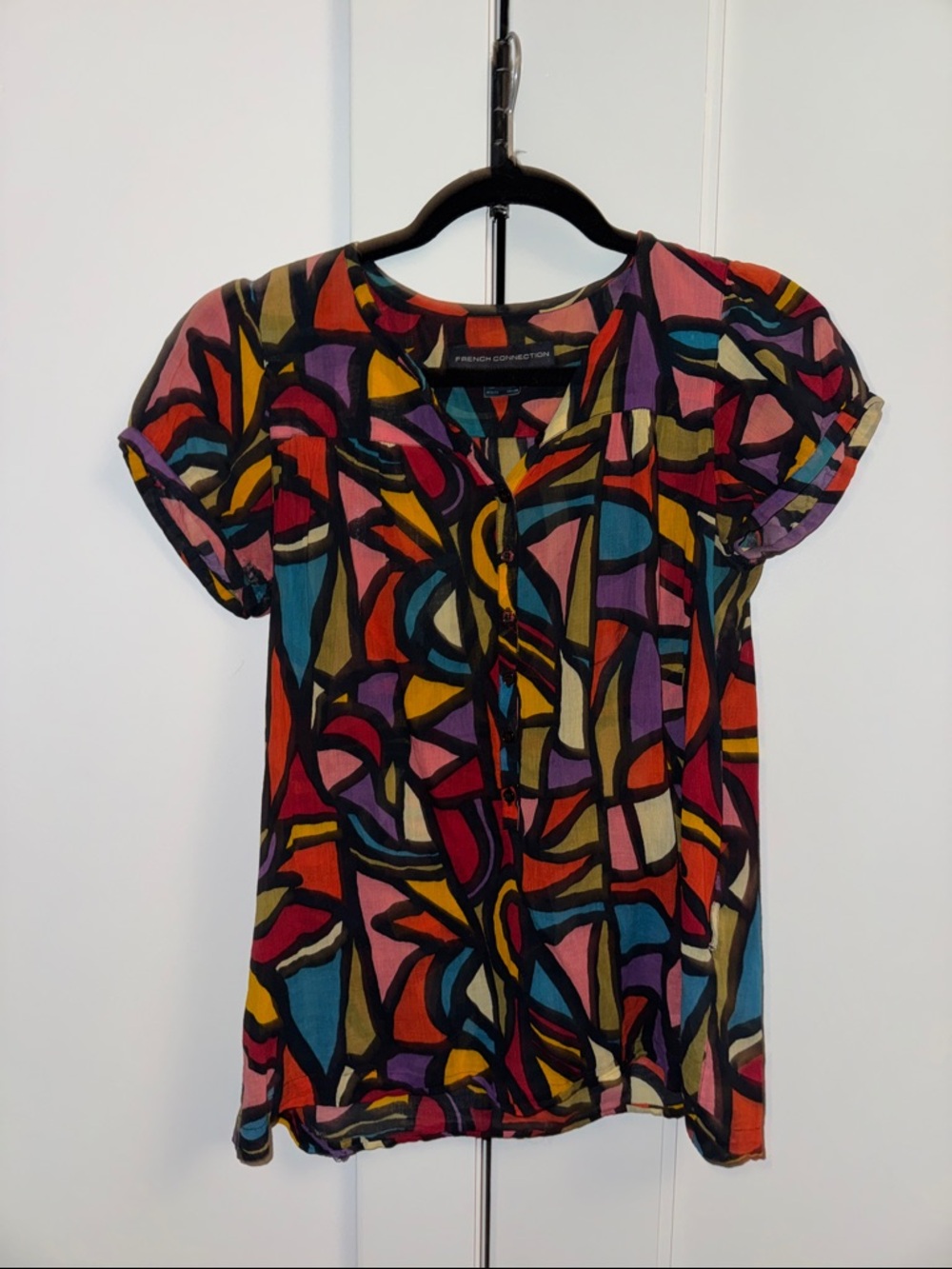 French Connection Multicolor Abstract Print Short Sleeve Top
